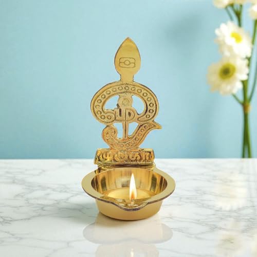 Bhimonee Decor Brass Murugan Vel Pooja Diya | Traditional Kartikeya Oil Lamp for Temple, Mandir & Festivals | Handcrafted Golden Finish