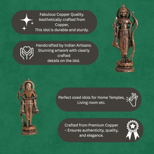 Copper Idols Lord Rama Idol | Antique Brass Finish Ram Murti with Bow & Arrow | Ram Lalla Statue for Puja Mandir, Home & Office Decor | Auspicious Gift for Devotees & Festivals