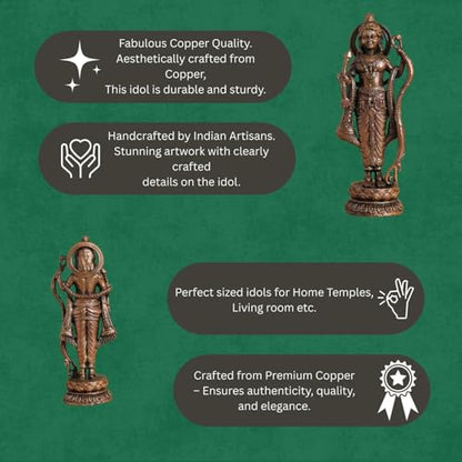Copper Idols Lord Rama Idol | Antique Brass Finish Ram Murti with Bow & Arrow | Ram Lalla Statue for Puja Mandir, Home & Office Decor | Auspicious Gift for Devotees & Festivals