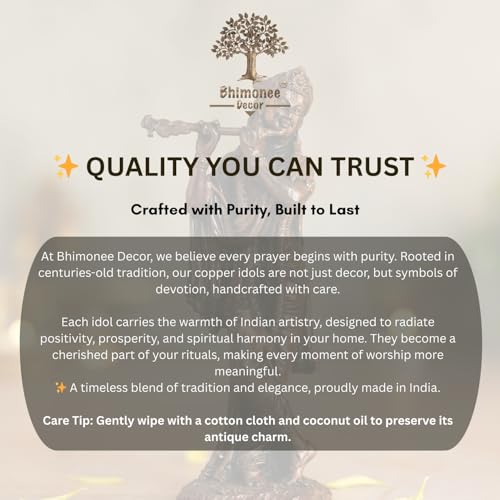 Bhimonee Decor Lord Krishna Statue | Brass Finish Murti of Krishna Playing Flute | Kanha Idol for Puja Mandir, Home & Office Decor | Spiritual Gift for Janmashtami & Festivals