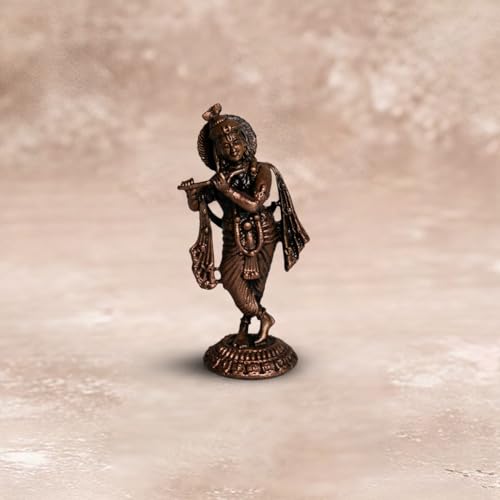 Copper Idols India Round Base Krishna Idol 50gm | Pure Copper Statue | Bal Gopal Idol for Puja | Handmade Murti | Spiritual Gift | Vastu Decor | Indian Handicraft | Divine Energy