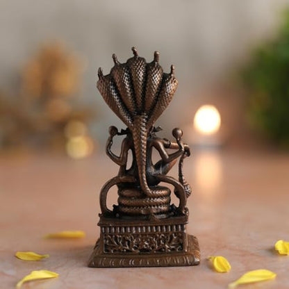 Copper Idols Nataraja Shiva Statue Sitting on Snake with Sheshnaag | Brass Finish