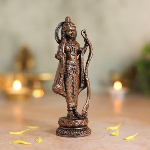 Bhimonee Decor Lord Rama Idol | Antique Brass Finish Ram Murti with Bow & Arrow | Ram Lalla Statue for Puja Mandir, Home & Office Decor | Auspicious Gift for Devotees & Festivals