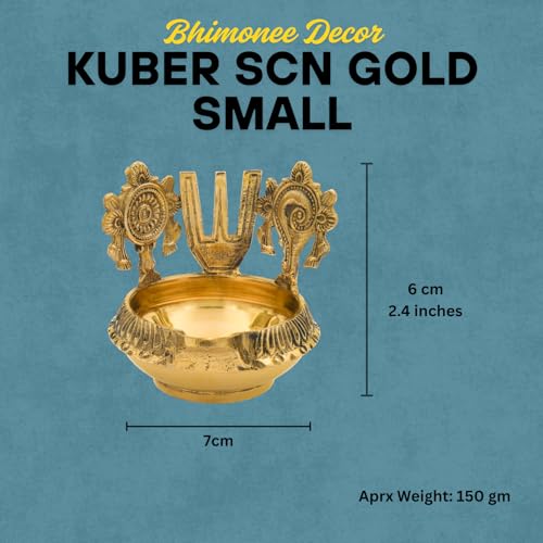 Bhimonee Decor Brass Pooja Diya with Shankh Chakra & Namam | Traditional Oil Lamp for Mandir, Temple & Festivals | Handcrafted Golden Finish