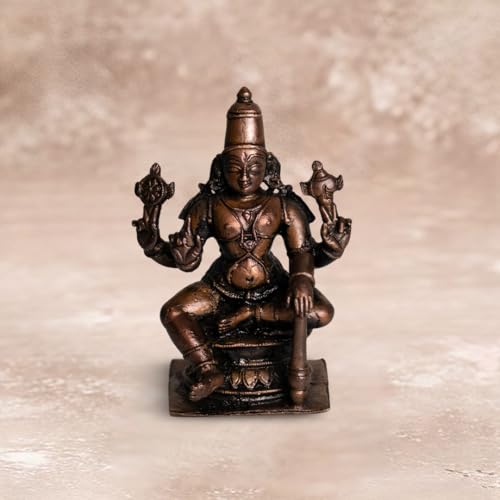 Copper Idols India Sitting Vishnu Idol 280gm | Pure Copper Lord Vishnu Statue | Handmade Temple Idol | Spiritual Decor | Vastu Energy | Indian Handicraft | Divine Gift | Puja Mandir Murti