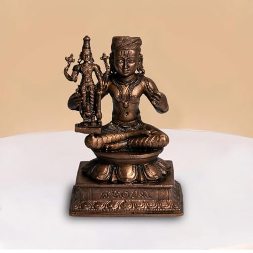 Copper Idols India | 530gm Ramanujacharya with Vishnu Idol in Pure Copper | Hindu God Figurine for Pooja Mandir | Traditional Temple Idol for Home Décor and Gifting