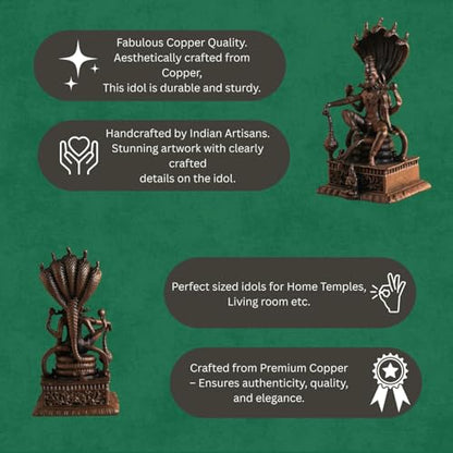 Copper Idols Nataraja Shiva Statue Sitting on Snake with Sheshnaag | Brass Finish