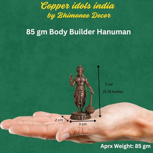 Copper Idols Lord Hanuman Idol | Antique Brass Finish Pavanputra Murti with Gada | Bajrangbali Statue for Puja Mandir, Home & Office Decor | Spiritual Gift for Devotees