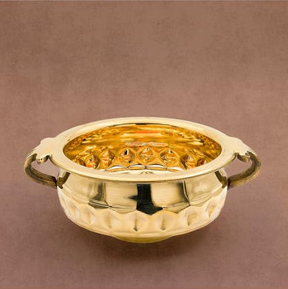 Bhimonee Decor Diamond Carving Urali Thali 6" | 320 gm Decorative Brass Bowl & Platter | Home Decor, Pooja & Gifting | Brass | Gold
