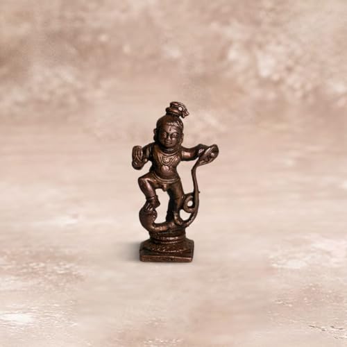 Copper Idol India Kalinga Mardana Krishna Idol 40gm | Pure Copper Statue | Handmade God Murti | Puja Decor | Vastu Showpiece | Divine Energy | Spiritual Gift | Indian Handicraft
