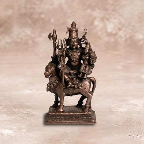Copper Idols India | 460gm Shiva Parvati on Nandi Idol in Pure Copper | Hindu God Statue for Pooja Mandir | Traditional Temple Décor and Gifting