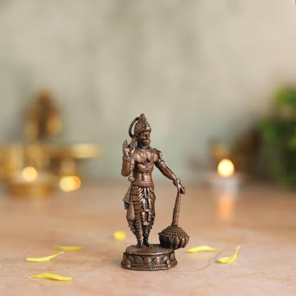 Copper Idols Lord Hanuman Idol | Antique Brass Finish Pavanputra Murti with Gada | Bajrangbali Statue for Puja Mandir, Home & Office Decor | Spiritual Gift for Devotees
