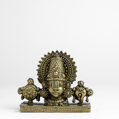 Bhimonee Decor 150 gm Balaji Face Panchloha Idol | Size 5 × 6 × 2.5 CM | Handcrafted Tirupati Balaji Divine Face for Home & Temple Décor