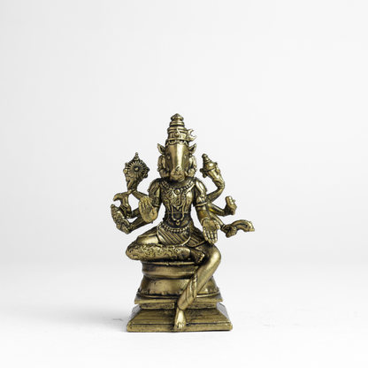 Bhimone Decors | Varahi Amman Panchaloha Idol | Handcrafted Mini Brass Finish | 7 cm Hindu Goddess idol