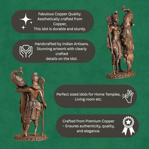 Bhimonee Decor Lord Kartikeya Idol | Antique Brass Finish Murugan Statue with Peacock | Skanda Swamy Murti for Puja Mandir, Home & Office Decor | Spiritual Gift Item