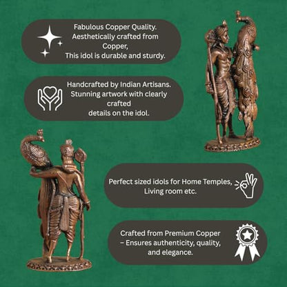 Bhimonee Decor Lord Kartikeya Idol | Antique Brass Finish Murugan Statue with Peacock | Skanda Swamy Murti for Puja Mandir, Home & Office Decor | Spiritual Gift Item