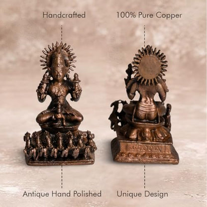Copper Idols India | 520gm Surya Big Size Idol in Pure Copper | Hindu God Surya Statue for Pooja Mandir | Traditional Home Temple Décor and Gifting