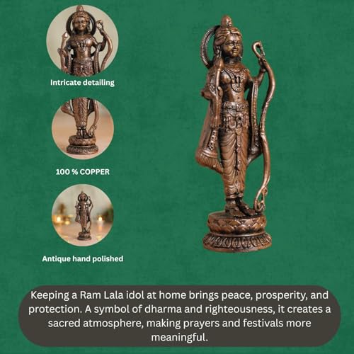 Copper Idols Lord Rama Idol | Antique Brass Finish Ram Murti with Bow & Arrow | Ram Lalla Statue for Puja Mandir, Home & Office Decor | Auspicious Gift for Devotees & Festivals
