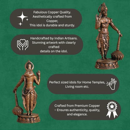 Copper Idols Lord Hanuman Idol | Antique Brass Finish Pavanputra Murti with Gada | Bajrangbali Statue for Puja Mandir, Home & Office Decor | Spiritual Gift for Devotees