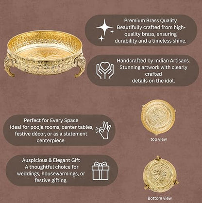 Bhimonee Decor Carving Elephant Plate 8" | 620 gm Decorative Brass Plate & Bowl | Home Decor, Pooja & Gifting | Brass | Gold