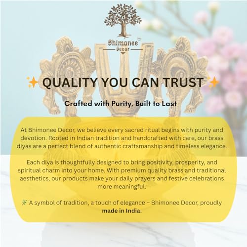 Bhimonee Decor Brass Pooja Diya with Shankh Chakra & Namam | Traditional Oil Lamp for Mandir, Temple & Festivals | Handcrafted Golden Finish