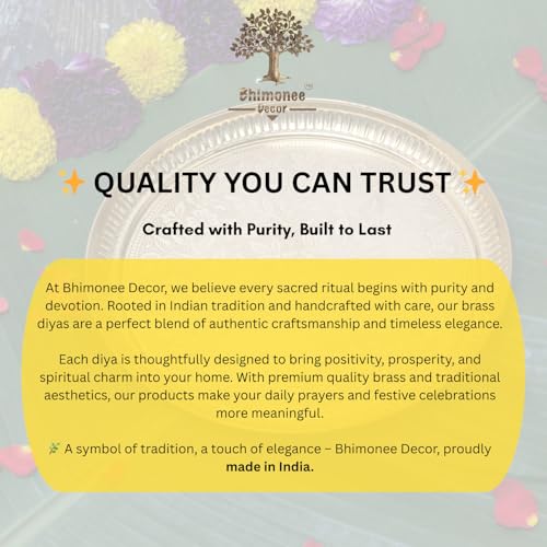 Bhimonee Decor Designer Brass Puja Thali | Premium Gold Polish Pooja Thali with Floral Engraving | Traditional Mandir Accessory for Aarti, Rituals & Festivals