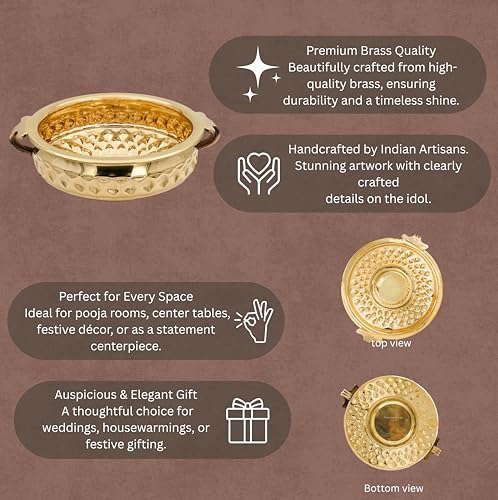 Bhimonee Decor Diamond Carving Urali Bowl 8" | 470 gm Decorative Brass Bowl & Platter | Home Decor, Pooja & Gifting | Brass | Gold