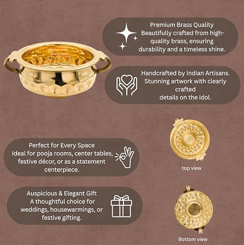 Bhimonee Decor Diamond Carving Urali Thali 6" | 320 gm Decorative Brass Bowl & Platter | Home Decor, Pooja & Gifting | Brass | Gold