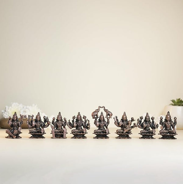 Ashtalakshmi Set 500gm | 2-Inch Handmade Copper Idols Set of 8 | Patina Antique Finish | Lakshmi Devi Murti for Pooja