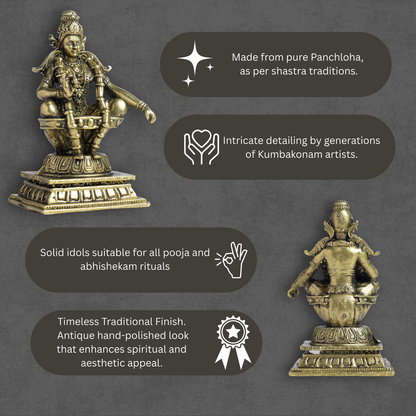 Bhimonee Decor 260 gm Ayyappa Panchloha Idol 8 cm Height | Solid Panchaloha God Statue for Home Pooja, Temple, Office & Gifting