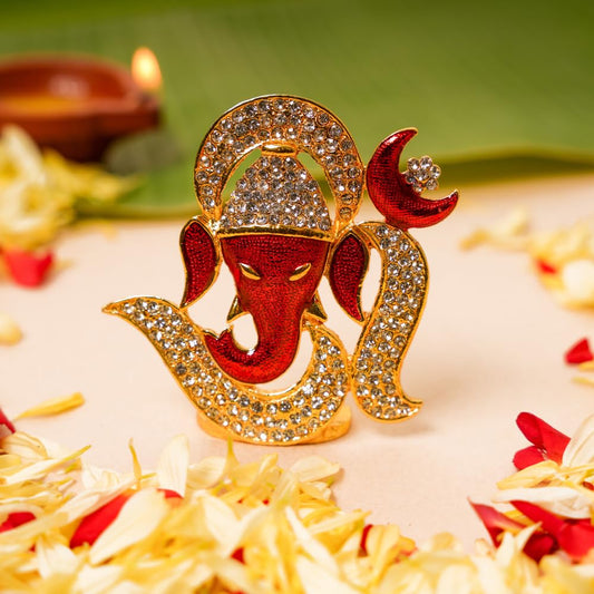 Bhimonee Decor OM Design Ganesha Ganpati Stone Idol | God Bhagwan Murthi for Car Dashboard Home Office & Diwali Decor | Spiritual Desk & Pooja Accent | 6.5 CM, Gold