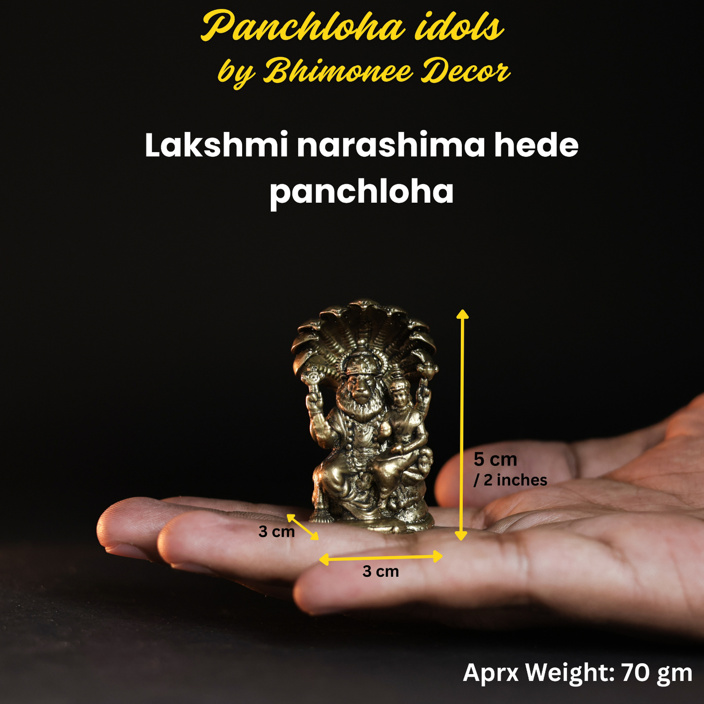 Bhimonee Decor 70 gm Lakshmi Narasimha Panchloha Idol | Size 5 × 3 × 3 CM | Handcrafted Divine Form for Home & Temple Décor