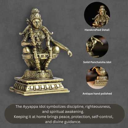 Bhimonee Decor 260 gm Ayyappa Panchloha Idol 8 cm Height | Solid Panchaloha God Statue for Home Pooja, Temple, Office & Gifting