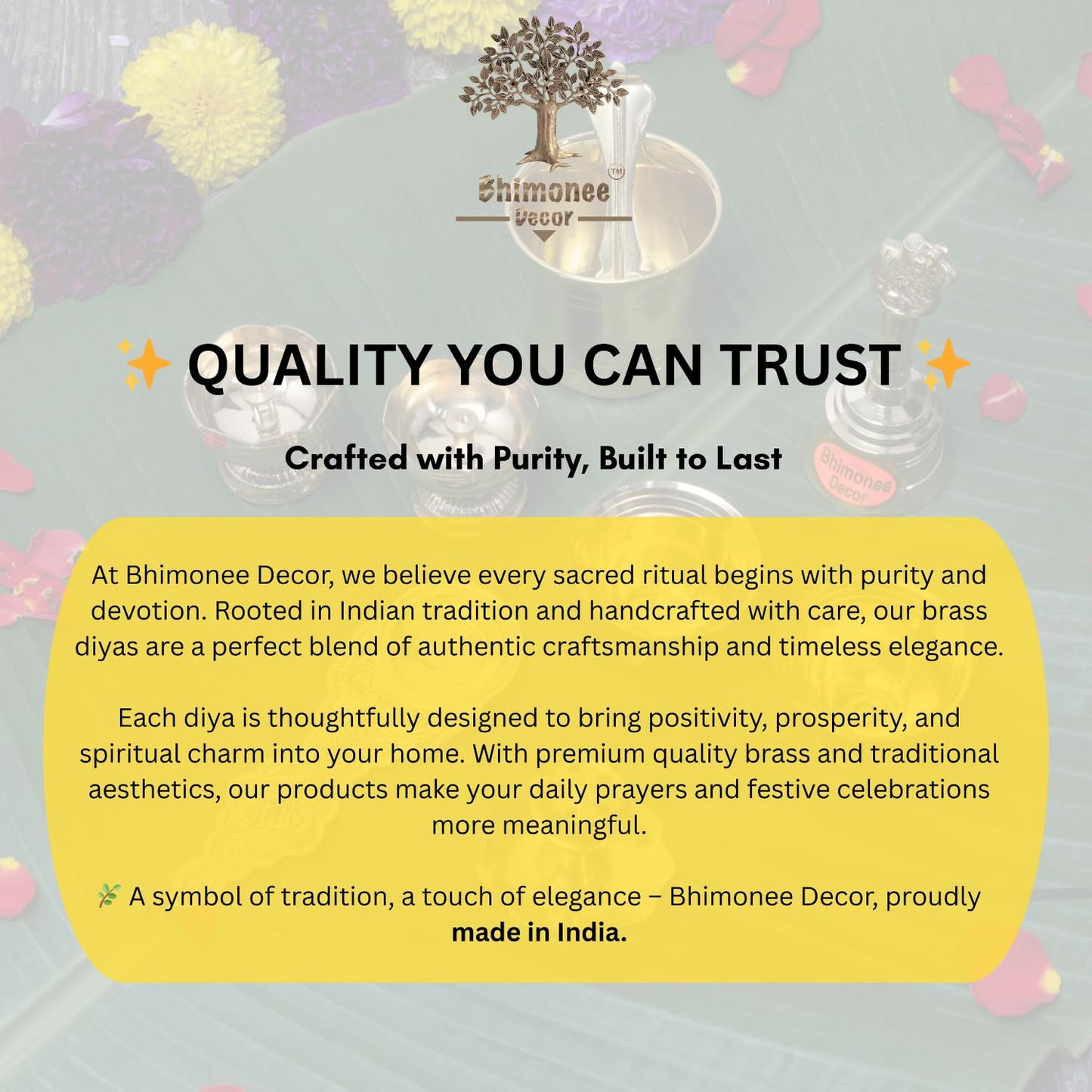 Bhimonee Decor Complete Brass Puja Set | 8 Pcs Traditional Pooja Kit with Diya, Bell, Kalash, Spoon, Bowls & Incense Holder | Gold Polish Mandir Essentials for Aarti & Festivals