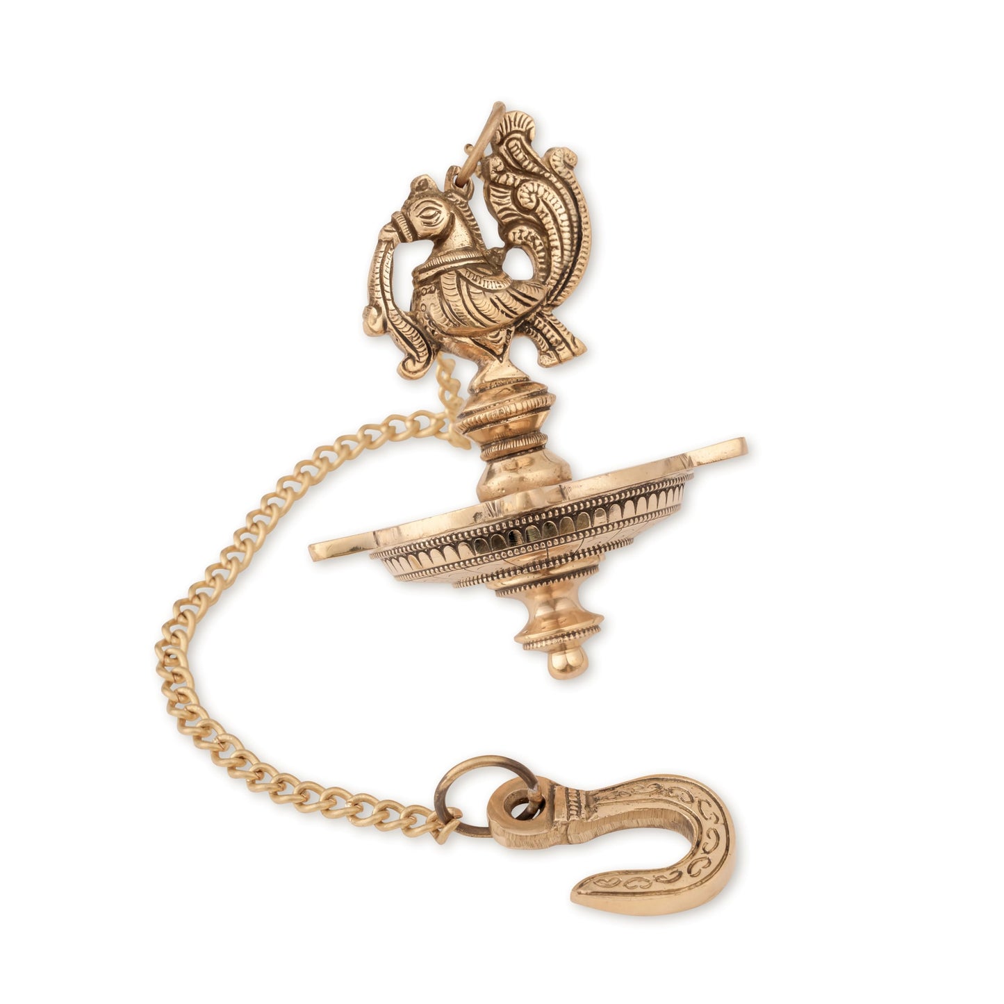 Bhimonee Decor | Handcrafted Brass Peacock Hanging Diya | 5-Wick Traditional Oil Lamp | Antique Finish | Ethnic Pooja & Temple Decor | Festival & Home Hanging Deepak | Pack of 1