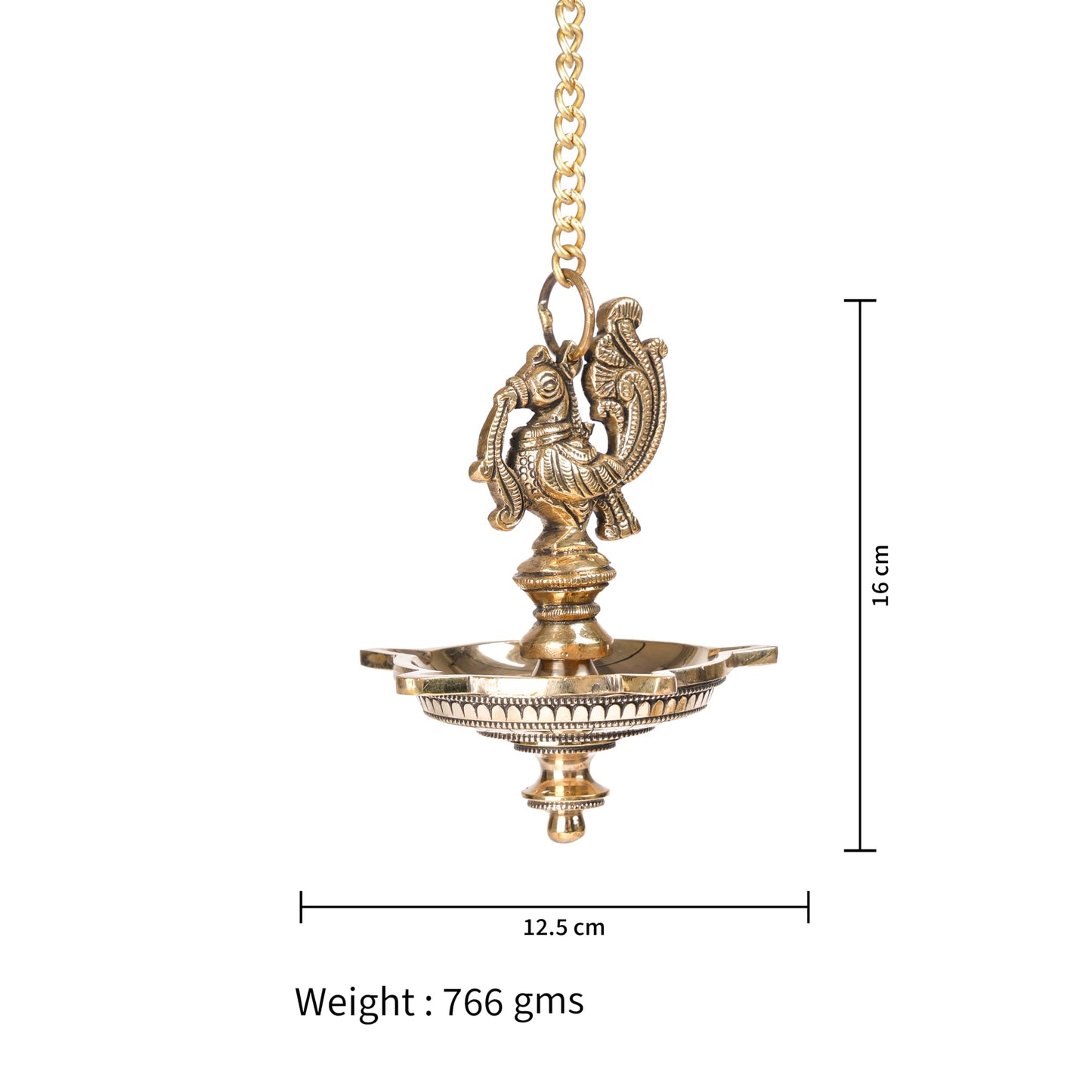 Bhimonee Decor | Handcrafted Brass Peacock Hanging Diya | 5-Wick Traditional Oil Lamp | Antique Finish | Ethnic Pooja & Temple Decor | Festival & Home Hanging Deepak | Pack of 1