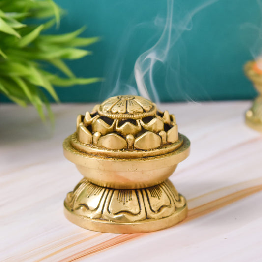 Bhimonee Decor | Handcrafted Brass Agarbatti & Dhoop Holder | Antique Black Finish | Traditional Pooja & Meditation Accessory | Home & Temple Incense Burner | 650 gm, 3.25 Inches |