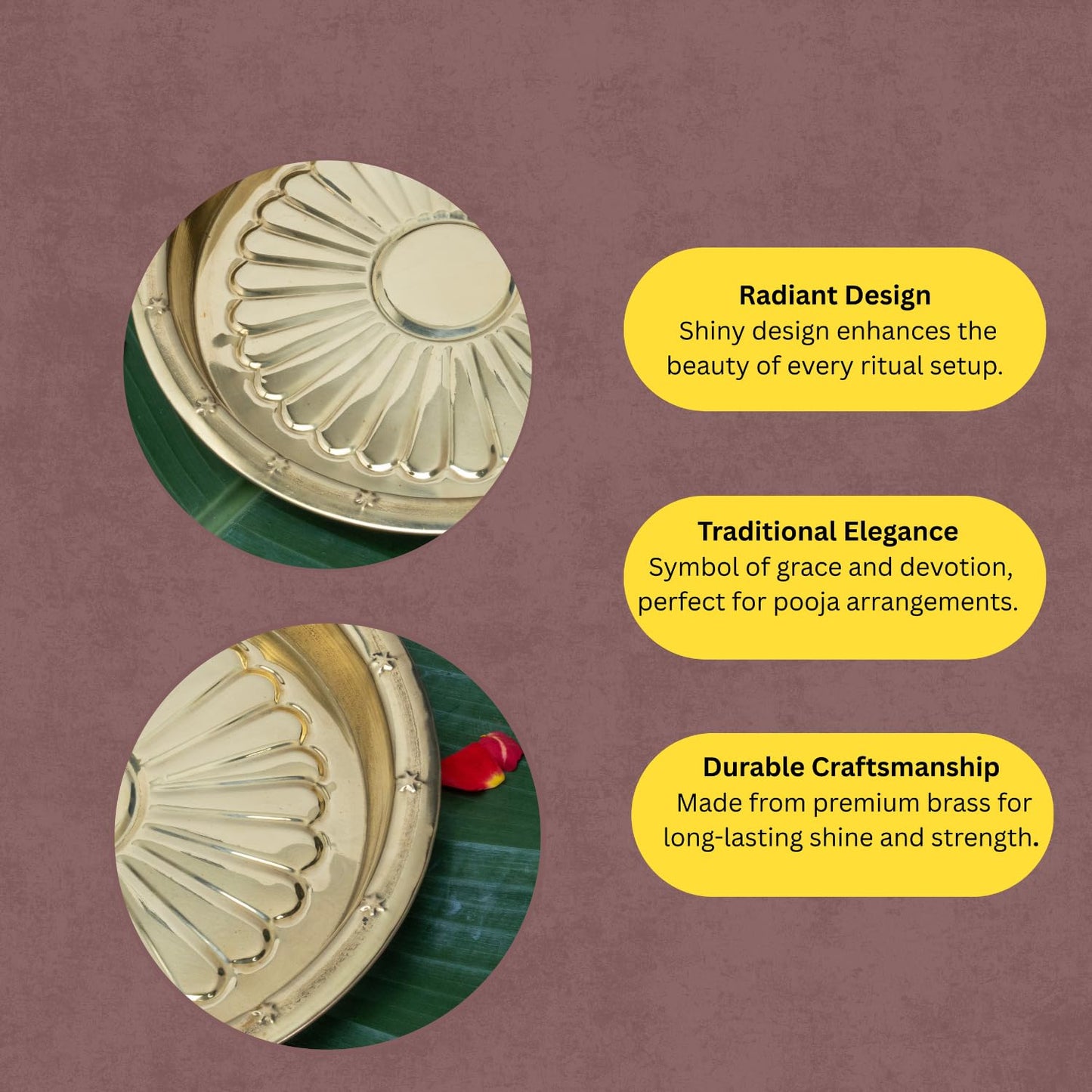 Bhimonee Decor Brass Puja Thali | Traditional Gold Polish Pooja Thali for Aarti, Temple, and Festival Rituals | Classic Devotional Accessory for Mandir & Home