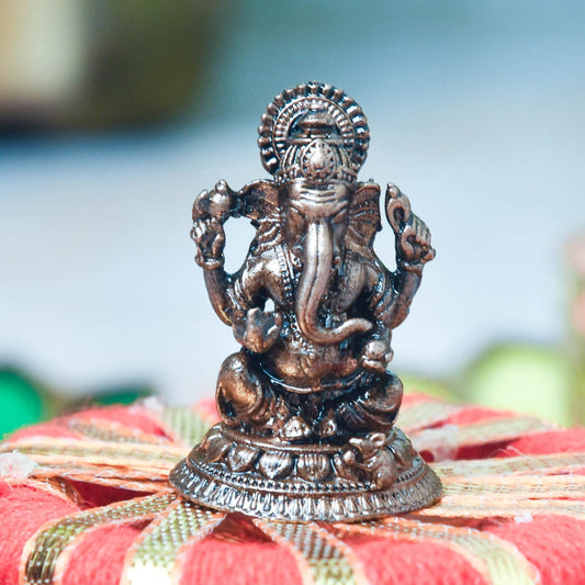Copper Idols India | Handmade Copper Ganesha Idol | 1.2 Inch, 15 Grams | Patina Antique Finish | Auspicious Pooja & Home Decor | by Bhimonee Decor