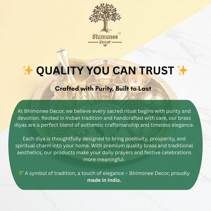 Bhimonee Decor Brass Puja Thali Set | 8 Pcs Traditional Pooja Plate with Diyas, Bell, Kalash, Spoon & Bowls | Premium Gold Polish for Mandir & Festival Rituals