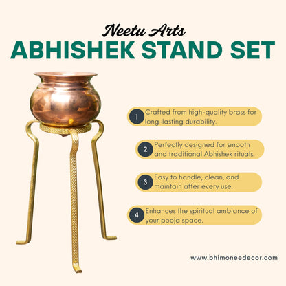 NEETU ARTS Golden Abhishek Stand – 5 Inch Medium Brass Puja Stand for Jal Abhishek & Shivling Pooja | Traditional Hindu Mandir Accessory | Rust-Free Golden Finish