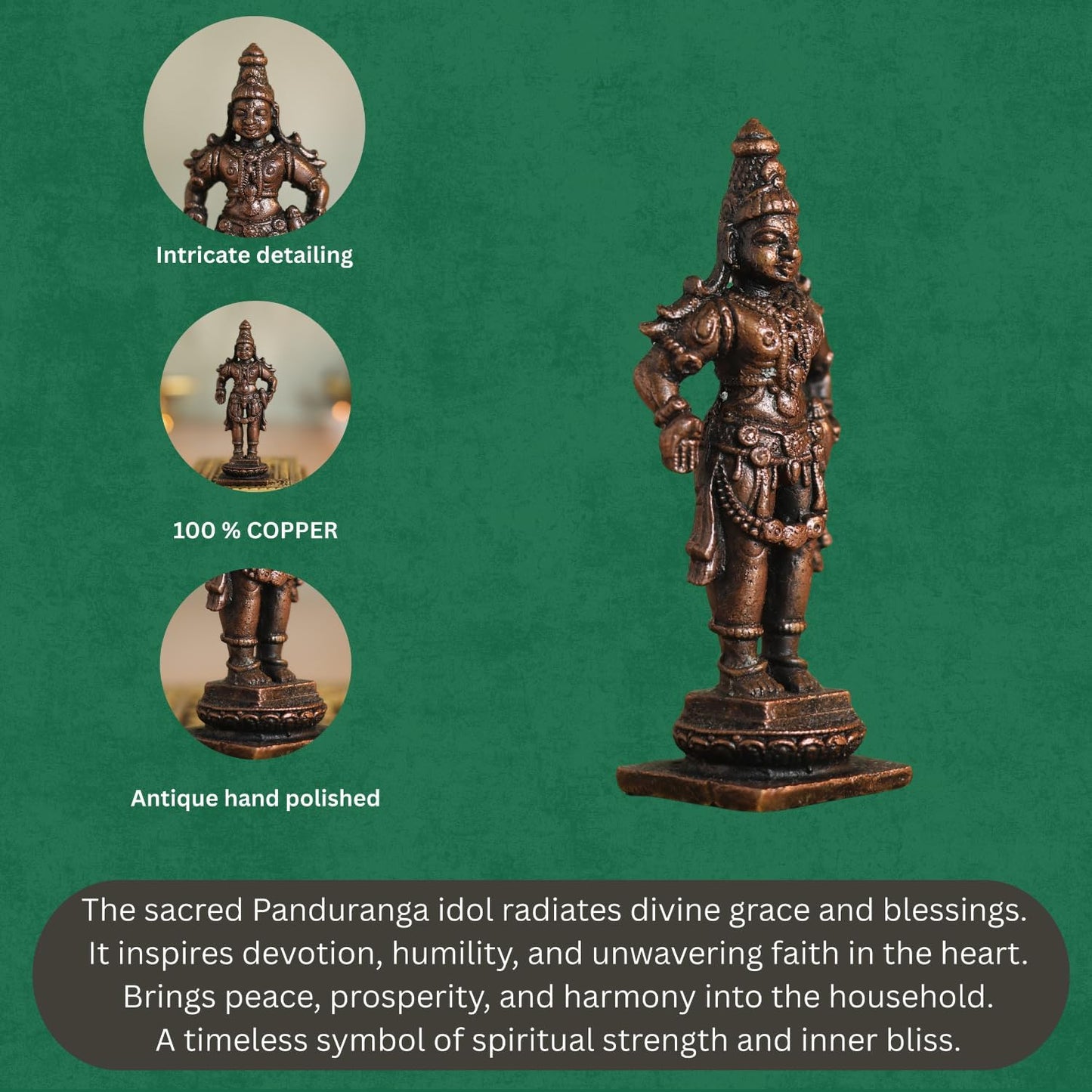 Copper Idols Lord Vishnu Idol | Antique Brass Finish Narayana Murti for Puja Mandir, Home & Office Decor | Spiritual Gift for Festivals, Housewarming & Devotees