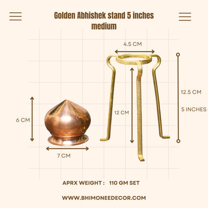 NEETU ARTS Golden Abhishek Stand – 5 Inch Medium Brass Puja Stand for Jal Abhishek & Shivling Pooja | Traditional Hindu Mandir Accessory | Rust-Free Golden Finish