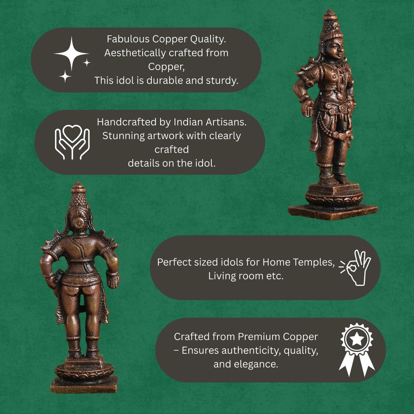 Copper Idols Lord Vishnu Idol | Antique Brass Finish Narayana Murti for Puja Mandir, Home & Office Decor | Spiritual Gift for Festivals, Housewarming & Devotees