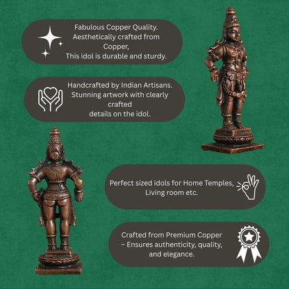 Copper Idols Lord Vishnu Idol | Antique Brass Finish Narayana Murti for Puja Mandir, Home & Office Decor | Spiritual Gift for Festivals, Housewarming & Devotees