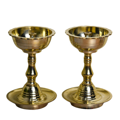 Bhimonee Decor| Pure Brass Udupi Nanda Diya | Deepak | Deep for Pooja | Home Temple Decor | Pack of 2 | 5 Inches | 510g