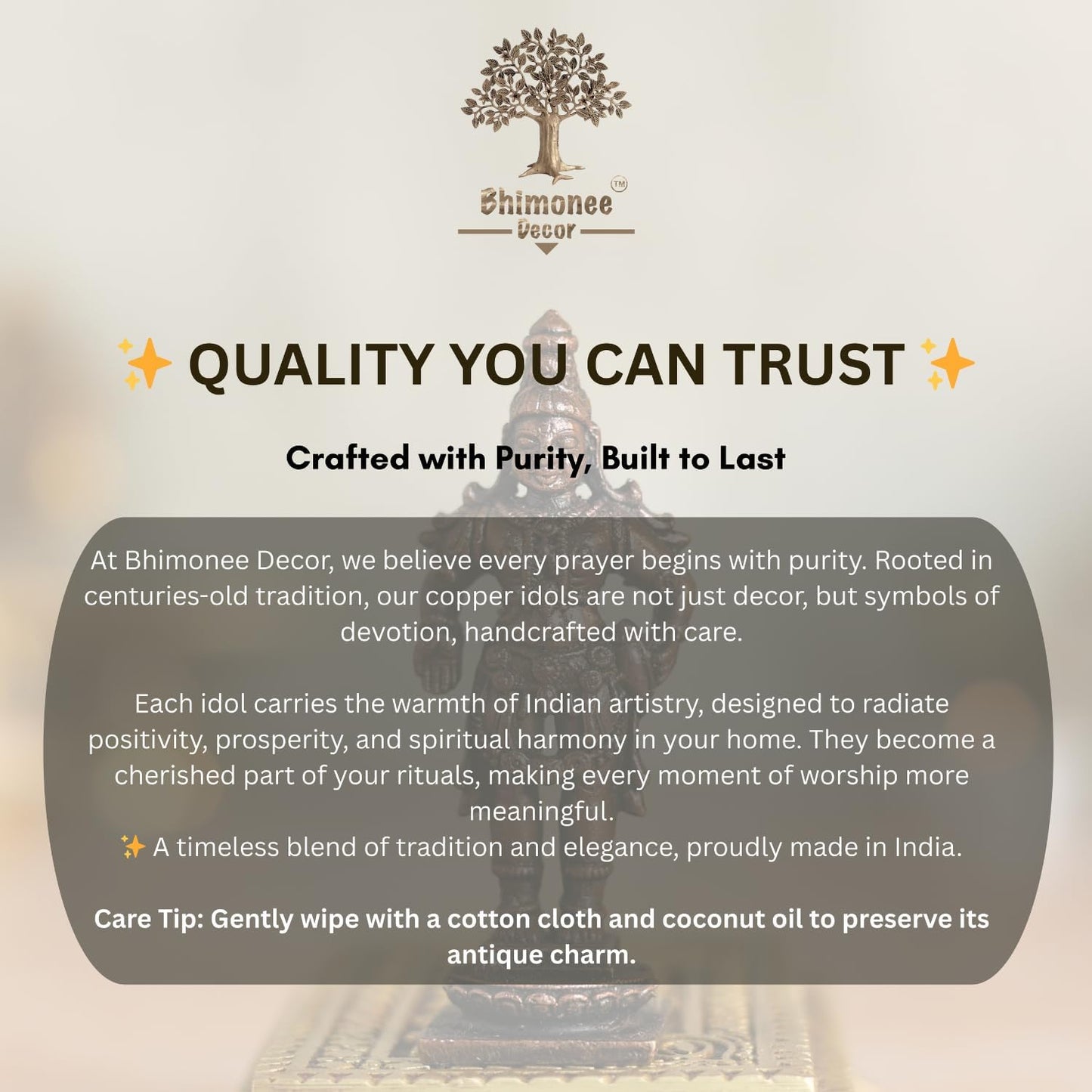 Copper Idols Lord Vishnu Idol | Antique Brass Finish Narayana Murti for Puja Mandir, Home & Office Decor | Spiritual Gift for Festivals, Housewarming & Devotees