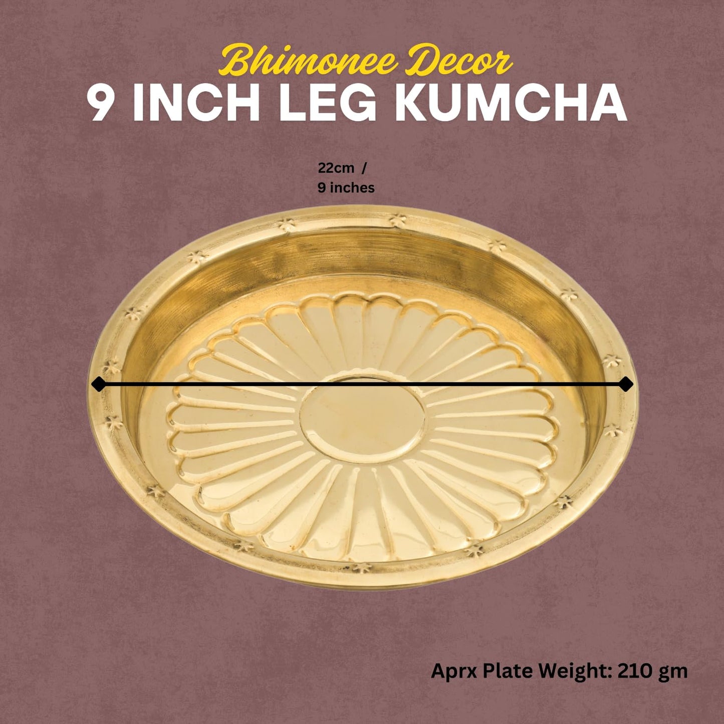 Bhimonee Decor Brass Puja Thali | Traditional Gold Polish Pooja Thali for Aarti, Temple, and Festival Rituals | Classic Devotional Accessory for Mandir & Home
