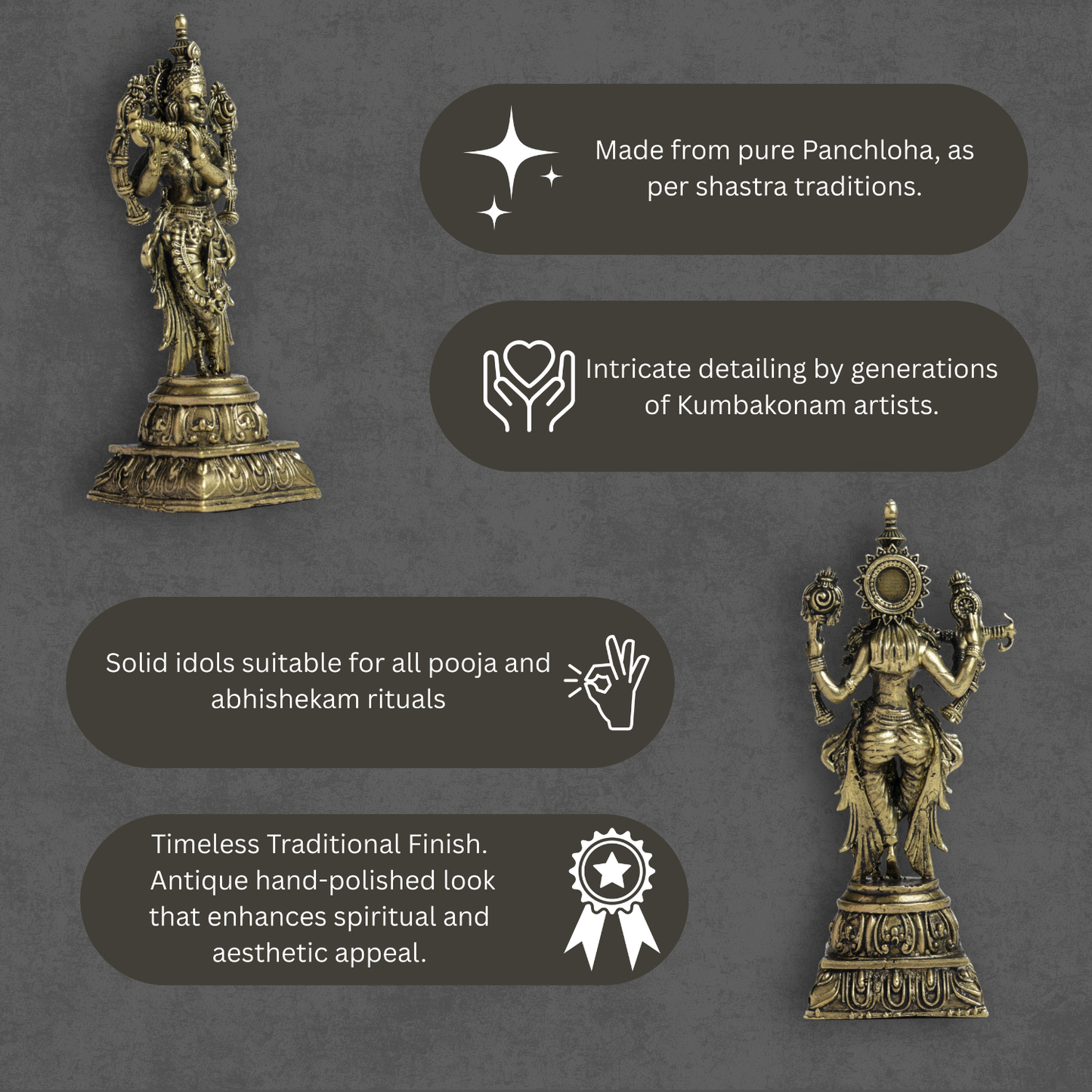 Bhimonee Decor 150 gm South Krishna Panchloha Idol | Size 9 × 3 × 3 CM | Handcrafted Traditional Divine Statue for Home & Temple Décor