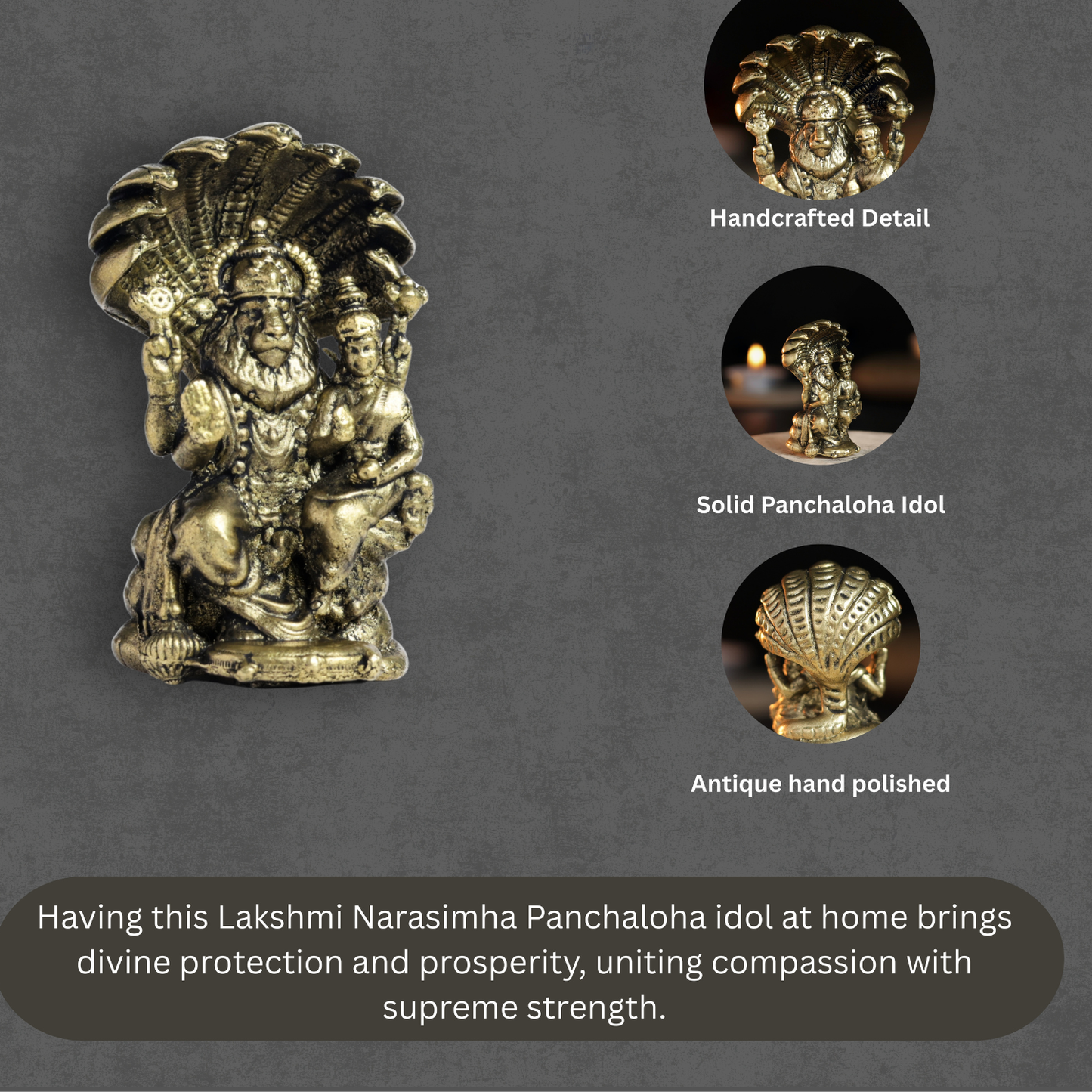 Bhimonee Decor 70 gm Lakshmi Narasimha Panchloha Idol | Size 5 × 3 × 3 CM | Handcrafted Divine Form for Home & Temple Décor
